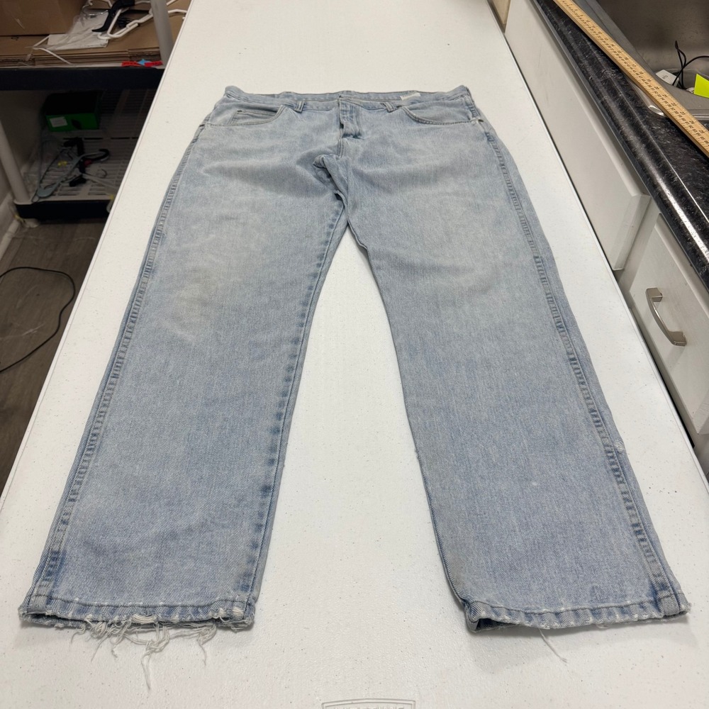 Austin Mens Light Wash Straight Leg‎ Denim Jeans Blue Distressed Workwear 38x31
